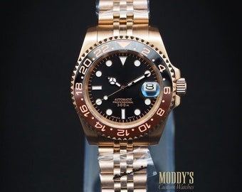 Moddys Custom NH35 Automatic Watch | Rose Gold Sub Style | 904L Stainless Steel, Sapphire Crystal | Gift for Him | Luxury | Handmade