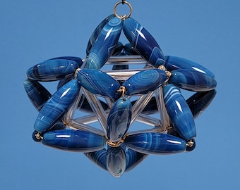 Sacred Geometry Merkaba, Blue Agate, Chakra Balancing, Energy Healing, Spiritual Ascension, Handmade Energized Gift by Deb Starwalker