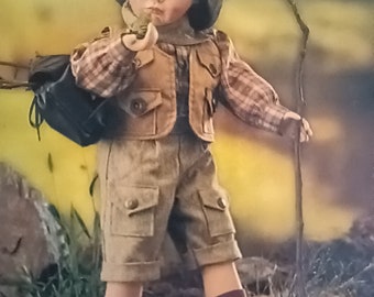 Mikey Goes Camping, Vintage Porcelain Doll, Rare poseable doll w/ Certificate of Authenticity, Gustave F. Wolf Wimbledon Collection, 1998