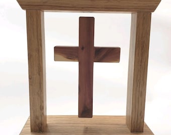 Handmade Wooden Floating Cross Tabletop Religious Decor