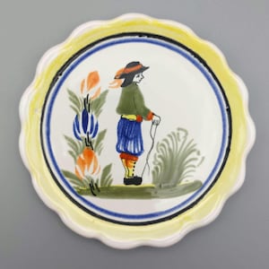 Vintage Quimper-miniatuurbord: handgeschilderd Frans decoratief bord