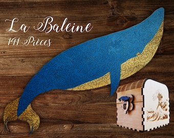 Puzzle Baleine bleue en bois fait main | 141 pièces