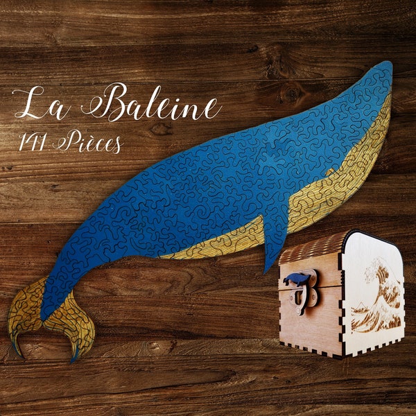 Puzzle Baleine bleue en bois fait main | 141 pièces