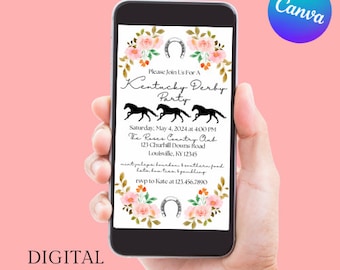 Editable Digital Kentucky Derby Party Invitation, Electronic Phone  Text Message Invite, Edit in Canva, Instant Download