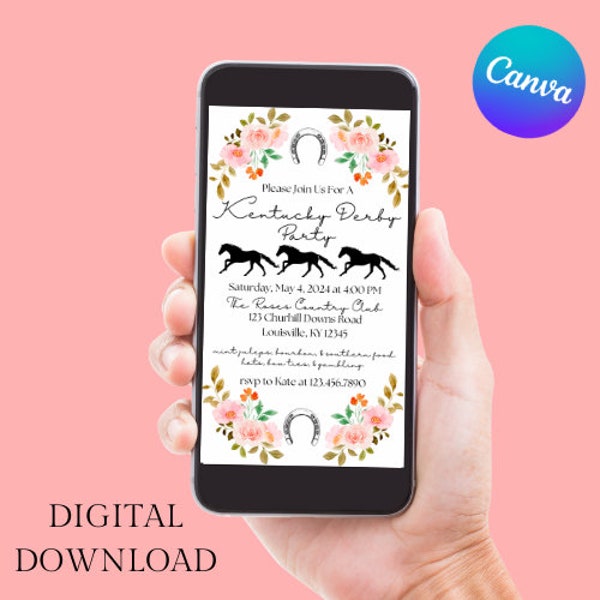 Editable Digital Kentucky Derby Party Invitation, Electronic Phone  Text Message Invite, Edit in Canva, Instant Download