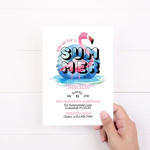Editable Flamingo Pool Party Invitation: Summer Swim (5x7, Canva, Instant Download)