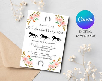 Kentucky Derby Party Invitation with editable text, Horse Race Party Invite, Edit in Canva, Instant Download