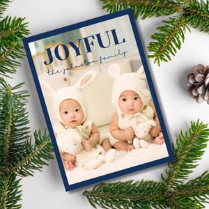 Joyful Merry Christmas Greeting Card with Photo. Fully Customizable, Made to Order, Printed and Shipped Directly.
