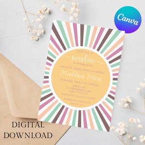 Ray of Sunshine Little Sunshine Baby Shower Invitation Instant Download Customizable Printable