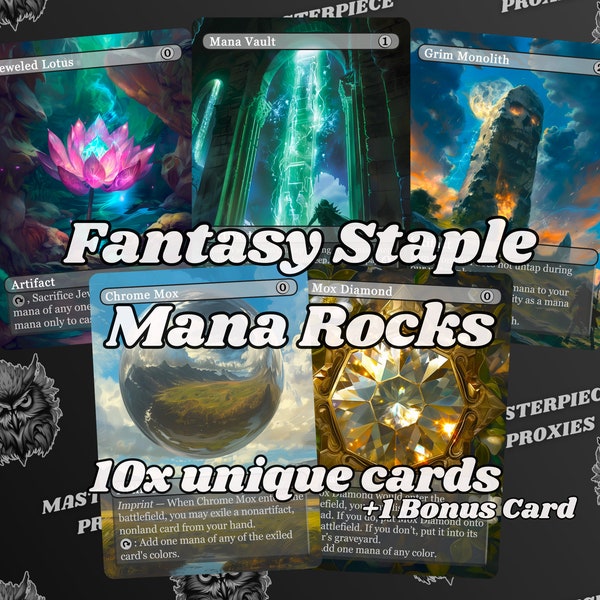 Mana Rocks MTG Fantasy Style - Set of 10 Mana Rocks + 1 Bonus Card! - Unique Full-art Custom MTG proxies - Staple Cedh Mana Rocks!