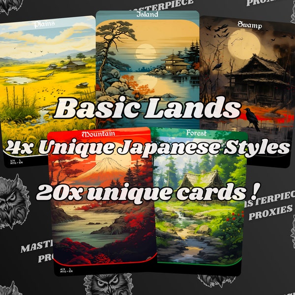Série terres de base féodales japonaises - Lot de 20 terres de base - Proxies MTG personnalisés uniques en son genre - Terres de base de haute qualité pour tous les formats !