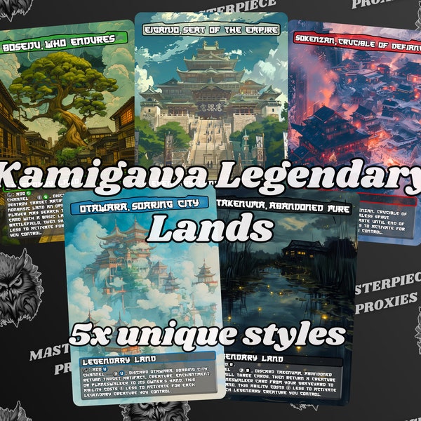 Kamigawa Lands MTG - Japanese style Kamigawa lands set of 5 - Unique Full-art Custom MTG proxies - High Quality Lands for your Edh Decks!