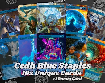 Paquete Blue Cedh Staples - ¡Juego de 10 + 1 tarjetas Blue Cedh Staple! - 11 proxies MTG personalizados con arte completo únicos - ¡Tarjetas para tus mazos favoritos!