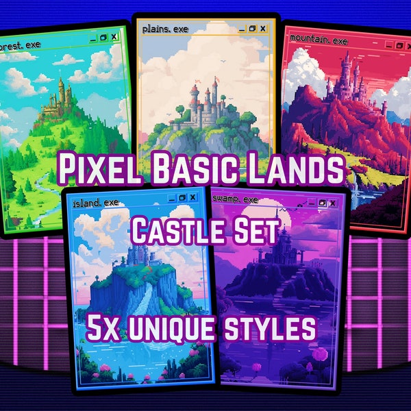 Pixel Basic Lands MTG - Lot de 20 terrains de base - Pixel Art - 8 bits - Proxy - Basic Lands de haute qualité pour tous les formats !