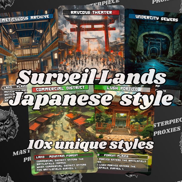 Surveil Lands MTG - Japanese style MKM Surveil lands set of 10 - Unique Full-art Custom MTG proxies - High Quality Lands for your Edh Decks!