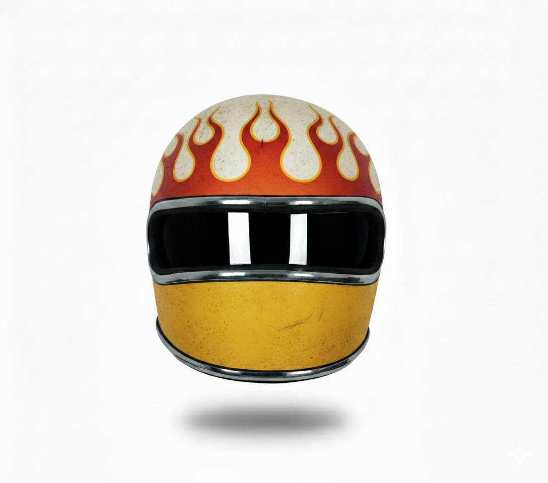 Custom Flames Motorcycle Helmet, Kevlar Fiber, Cafe Racer Bobber
