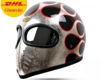 New ! Vintage Custom Helmet XF-GP Chrome Caferacer Bobber Chopper Motorcycle
