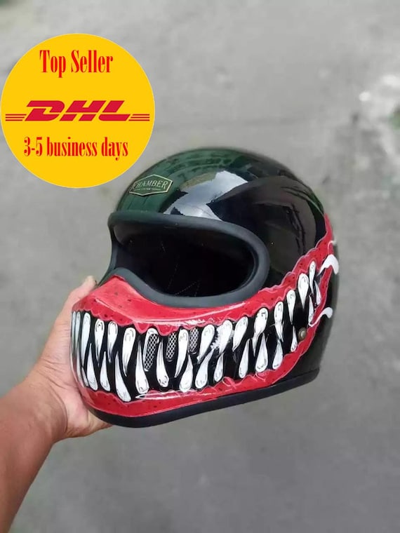 custom 5x motorcycle helmet Custom Venom Motorcycle Helmet, Hand-Drawn Cafe Racer Style