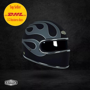 Sale ! Vintage Custom Helmet Juggernaut Flames Grey For Cafe Racer Bobber Chopper Motorcycle