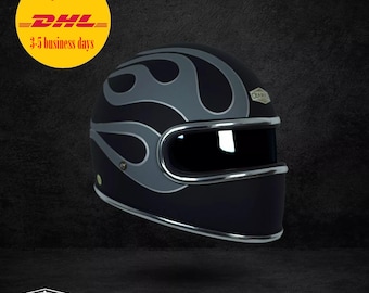 Sale ! Vintage Custom Helmet Juggernaut Flames Grey For Cafe Racer Bobber Chopper Motorcycle