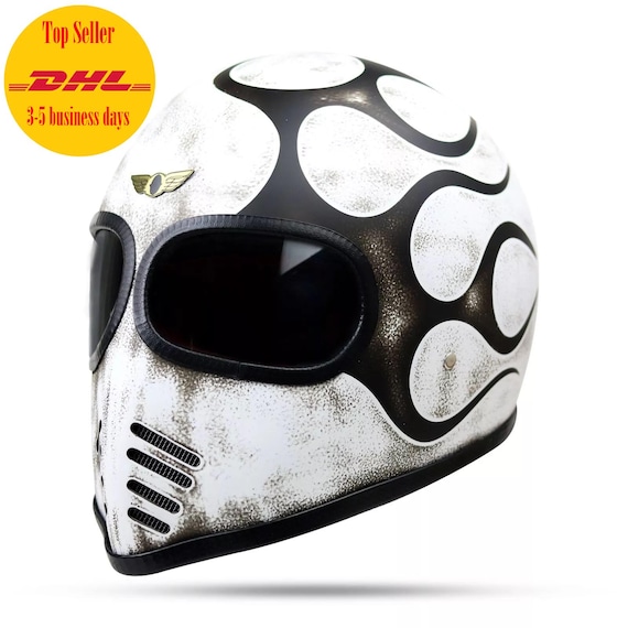 distressed motorcycle helmet TRIPERSON Full Face DOT Approved Motorbike Moped Street Bike Racing Crash Helmet, Men and Women (Mutations Black Mirror, Small) : Automotive compact look that eliminates the bulky bobblehead appearance without compromising on impact protection Daytona Retro Full Face Motorcycle