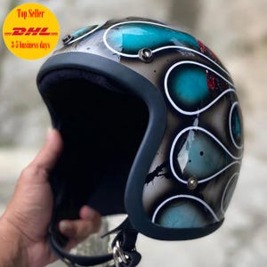 Neu Sale ! Vintage Custom Helm Slimhead 500TX Marble Flames Für Chopper Bobber Motorrad DOT
