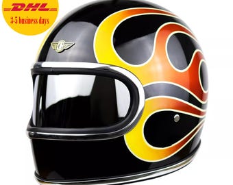 Sale ! Full Face Vintage Custom Helmet Atlas Flame BOBBER CHOPPER Motorcycle