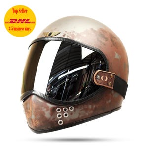 New ! Vintage Custom Full Face Helmet Galaxy Patina Cafe Racer Chopper Motorbikes