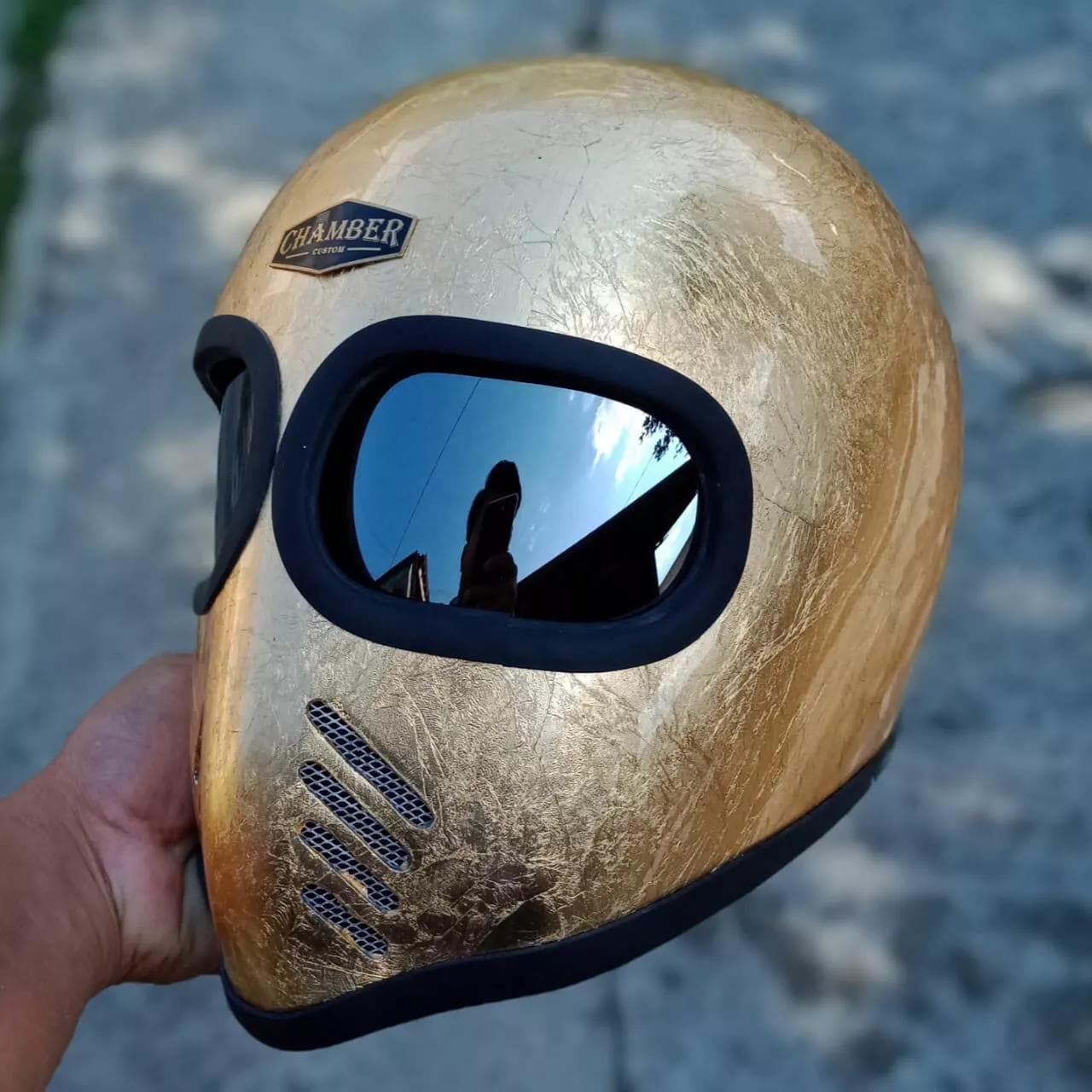 Custom Motorcycle Helmet XF-GP Gold Leaf for Cafe Racer Chopper