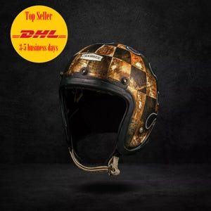 Angebot ! Vintage Helm Slimhead Checker Flames Für Cafe Racer Chopper Motorrad