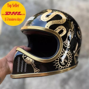 Sale! Vintage Custom Helmet Draco Black Gold Drawing Chopper Bobber Motorcycle DOT