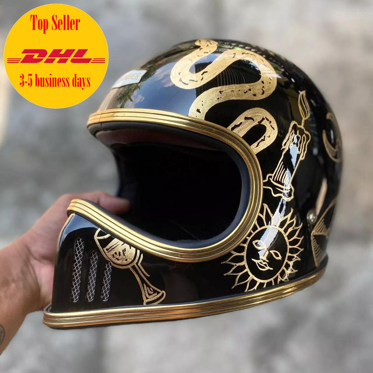 Sale! Vintage Custom Helmet Draco Black Gold Drawing Chopper Bobber Motorcycle DOT