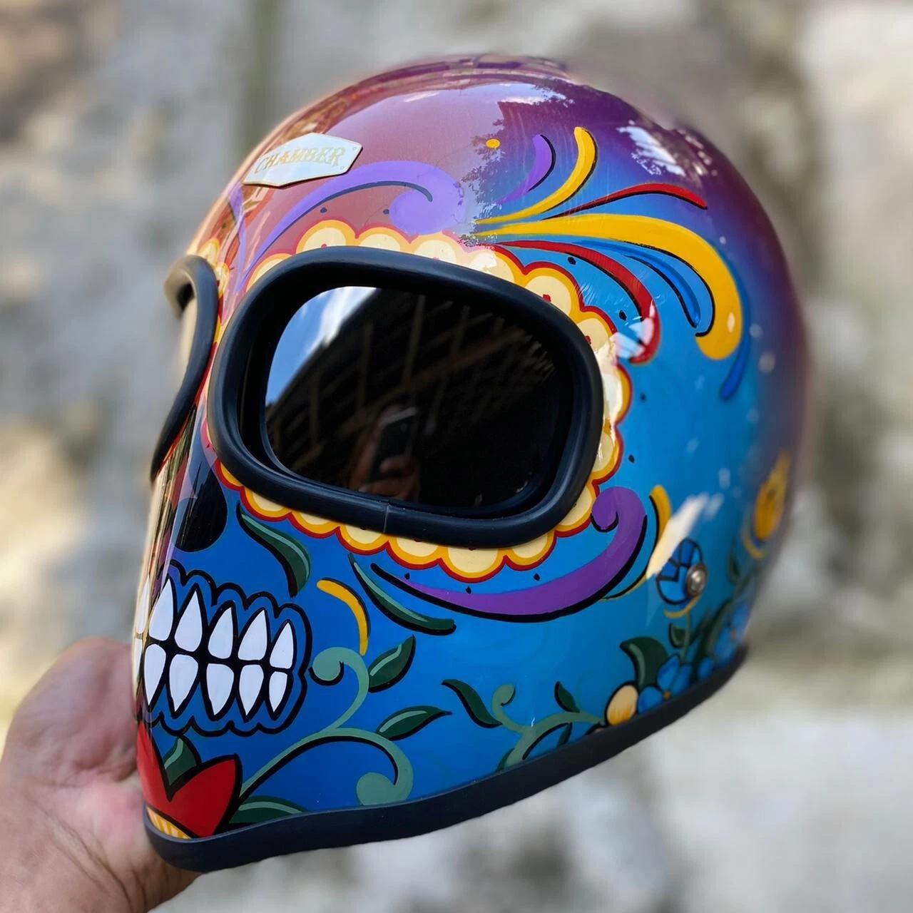 Chamber Helmet Finest Custom！ Custom Motorcycle Helmet XF-GP Sugar Skull , Bobber Chopper Style