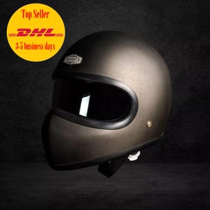 Vintage Chamber Custom Helmet Bullhead Grey Matte For Cafe Racer Chopper Bobber Motorcycle