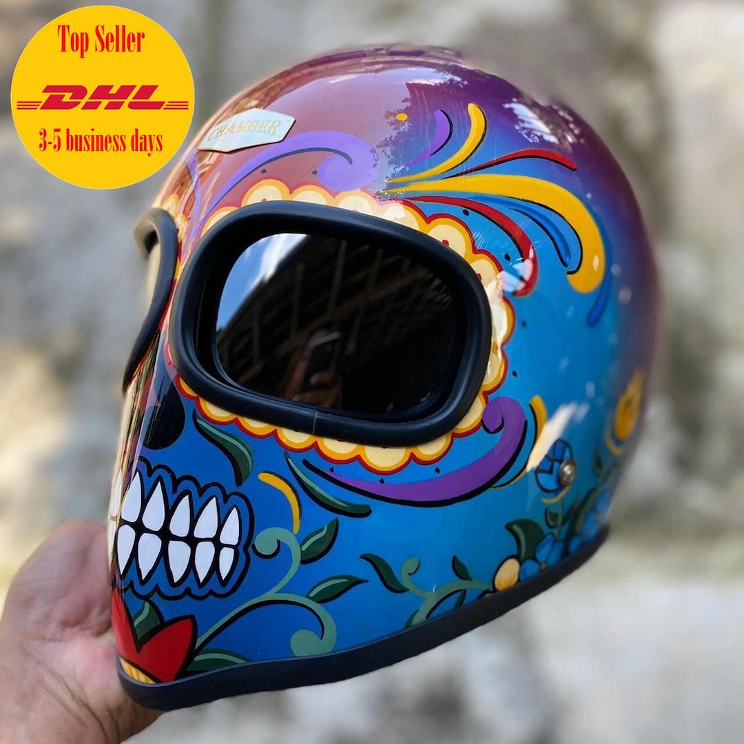 Custom Motorcycle Helmet XF-GP Sugar Skull , Bobber Chopper Style