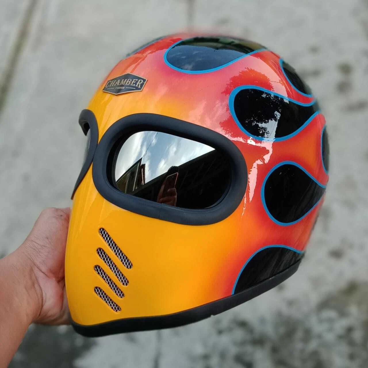 Custom Flames Kevlar Motorcycle Helmet - Cafe Racer, Chopper Style