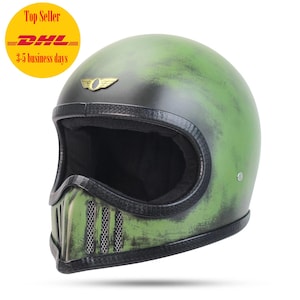 New ! Vintage Full Face Helmet Draco Patina Cafe Racer Chopper Bobber Motorcycle DOT