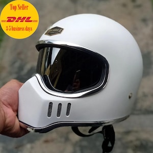 Sale ! Vintage Custom Helmet Locomoto White Cafe Racer Chopper Bobber Motorcycle DOT