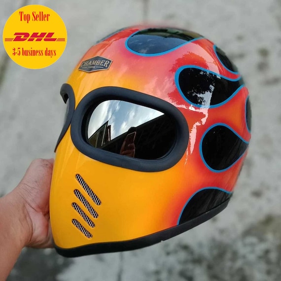 Custom Flames Kevlar Motorcycle Helmet - Cafe Racer, Chopper Style
