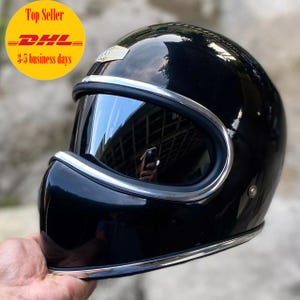 Vintage Artisan Custom Helmet Bullhead Black Gloss Type Cafe Racer Chopper Bobber Motorcycle DOT
