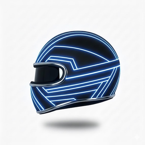 color line design motorcycle helmet Custom Juggernaut Motorcycle Helmet: Neon Blue, Cafe Racer, Bobber