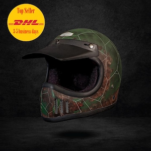 Sale ! Vintage Custom Helmet Madass Patina Crack Green For Cafe Racer Chopper Motorcycle