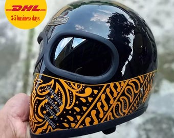 Custom Cafe Racer Motorcycle Helmet: XF-GP Bandana Design - Etsy