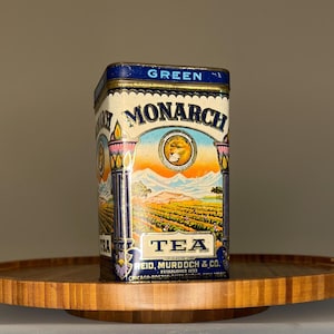 Vintage Monarch Tea Tin: 1920s Art Deco Kitchen Canister