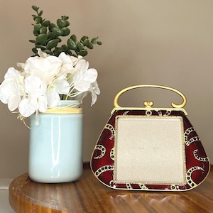 Vintage mässingshandtag med fotoram: Rubinstenar, Eiffelhandtag, skrivbordsdekoration från 1980-talet