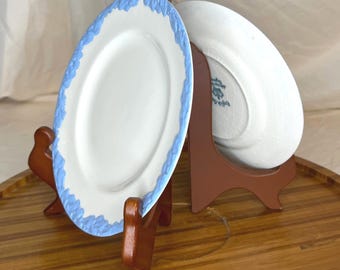 Vintage, Johnson Bros English Oak Saucers, Set of 7 White/Blue, Embossed China, England