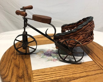 Vintage Tricycle Sidecar Rickshaw, Wicker, Iron, Wood