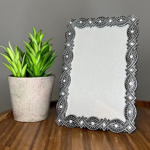 Victorian Elegance Pewter Picture Frame, 6x4 Inch Photo Frame, Rhinestone Embellished Ornate Decor