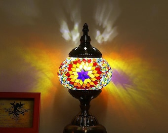 Lampes de table en mosaïque  marocaine turque | Lampe de nuit  faite à la main en verre mosaïque boho avec ampoule LED