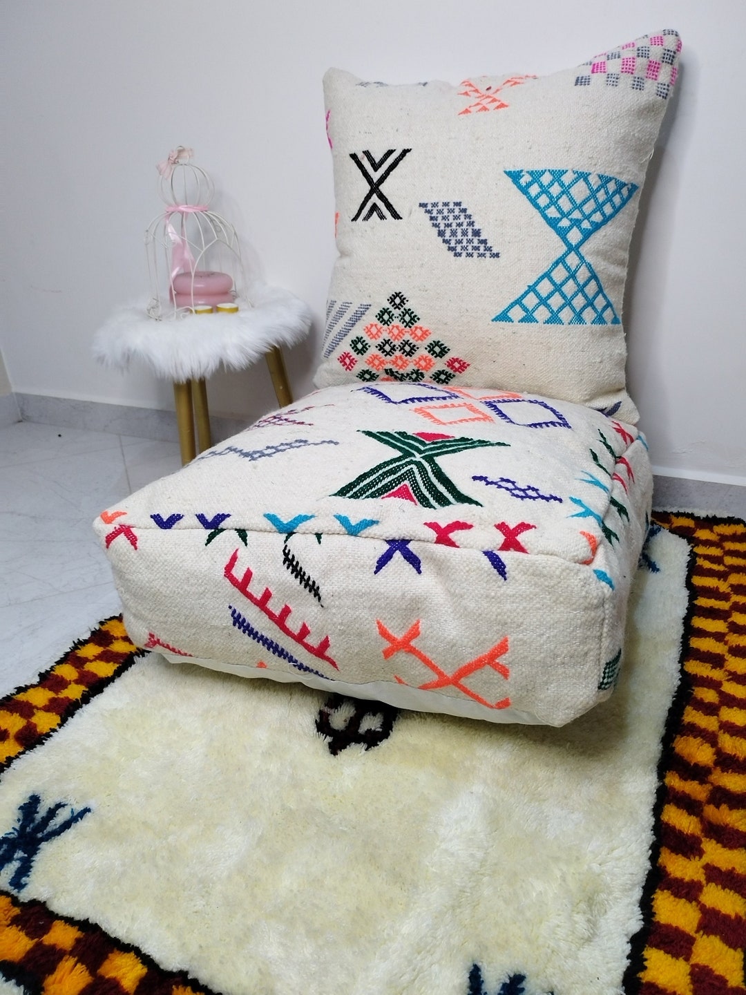 Dior Robe Pouffe En Soie Marocaine Fait Main Violet - Déco